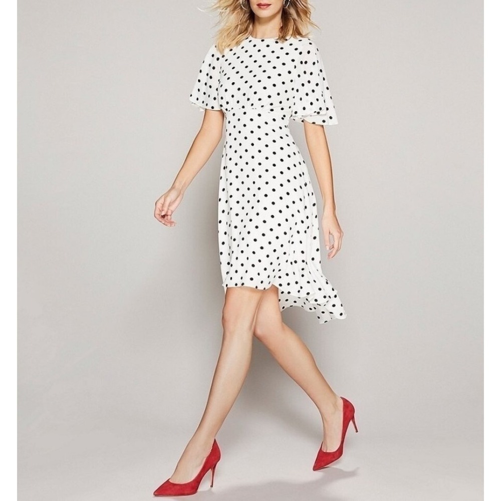 Eliza J Women's Black And White Polka Dot High/Low Fit And Flare Dress